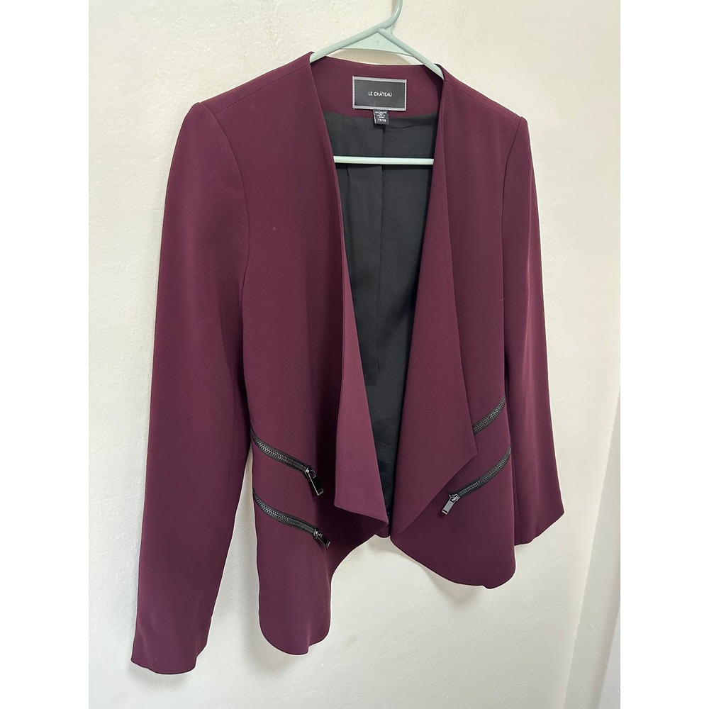 Le Chateau TP/XS Burgundy Blazer Jacket Open‎ Front Zipper Detail Petite - Picture 3 of 8